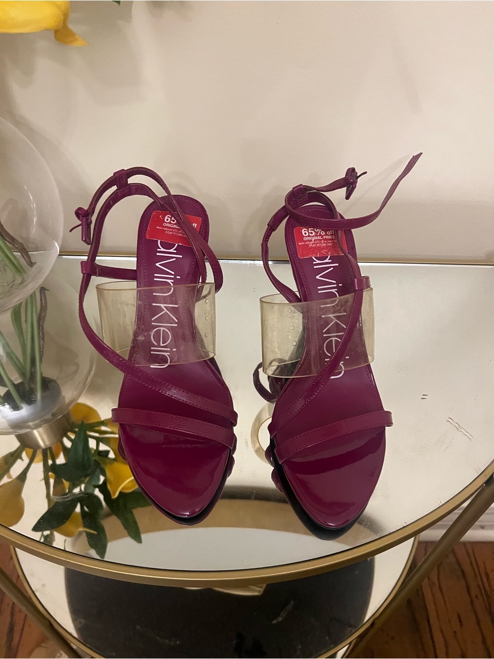 Calvin Klein Women's Plum Patent Strappy Heels